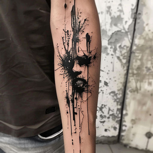 Urban artistic tattoo in graffiti style, black ink splatter