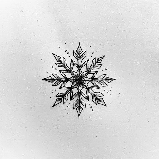 Minimalist tattoo sketch of a single snowflake in clipart style, elegant in its simplicity with a black outline