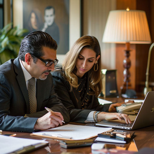 Reviewing contract with client in elegant office