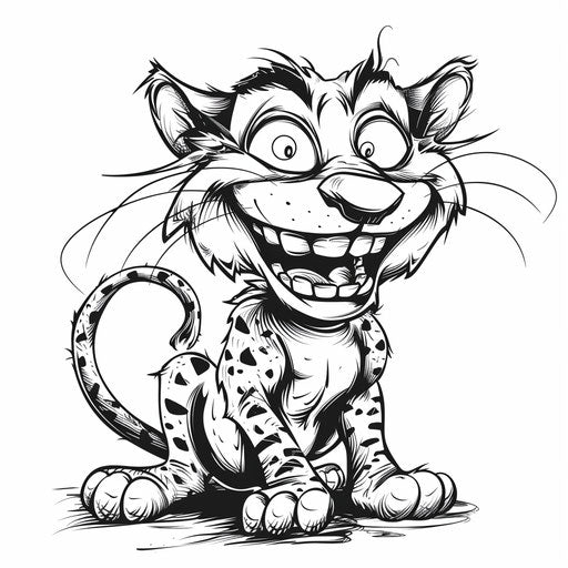 Whimsical black panther with a big smile and playful pose.