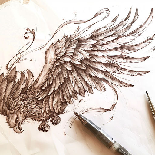 Detailed vintage style eagle wings tattoo sketch in sepia tones