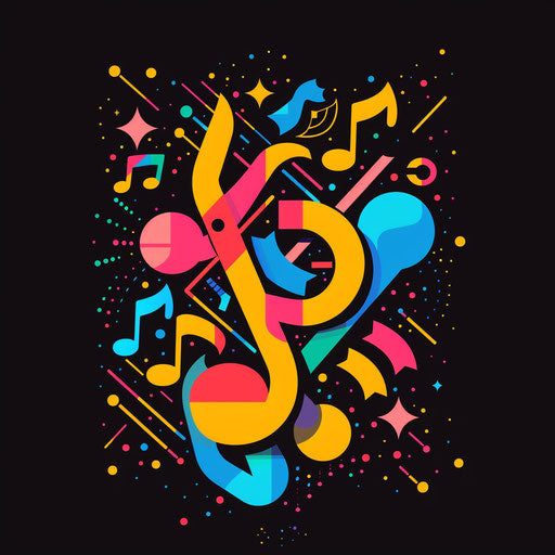 Playful music logo with bright colors and fun shapes