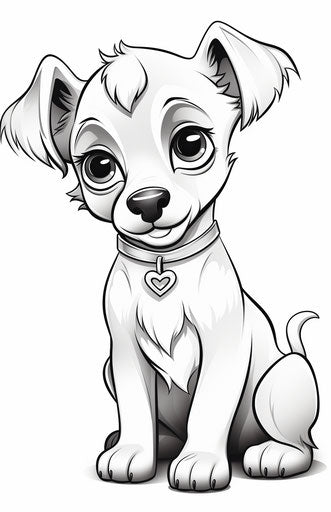 Dog coloring pages for kids, in the style of Valentine Hugo