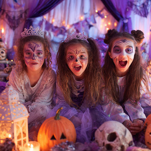 Festive Halloween Joy: Young Girls in Costumes