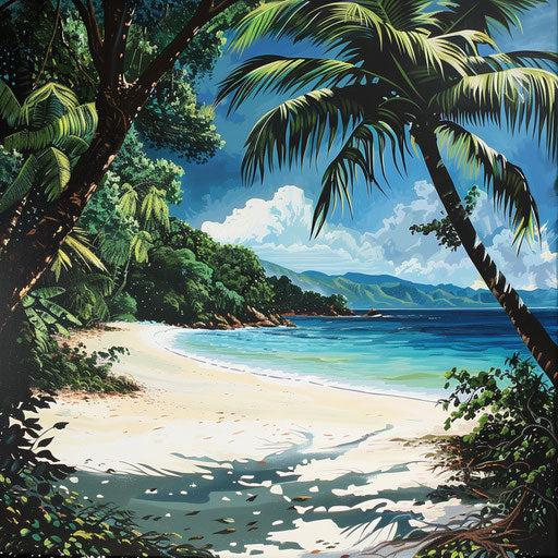 Tropical paradise with white sandy beach and crystal blue water