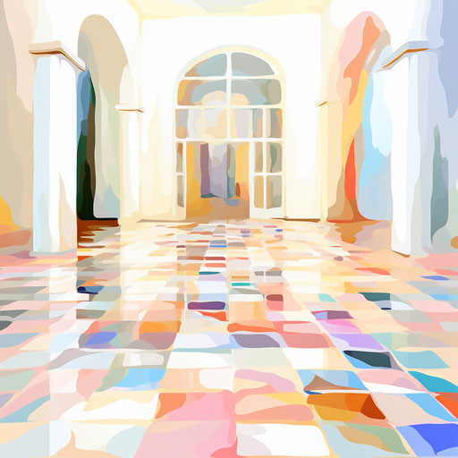 Floor illustration in the style of Impressionistic Art, on white background