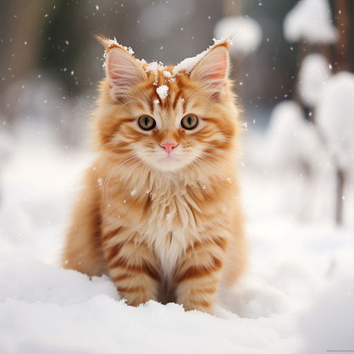 Ginger cat in the snow