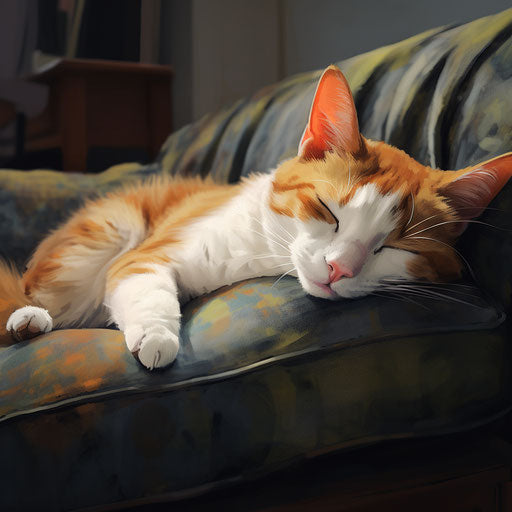 Calico cat sleeping on a couch