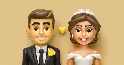 Famous figures' wedding emojis, dark yellow and light white