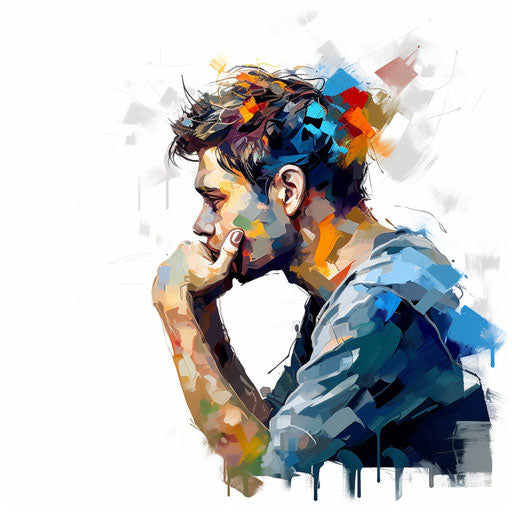 Thinking clipart in the style of Impressionistic Art, on white background
