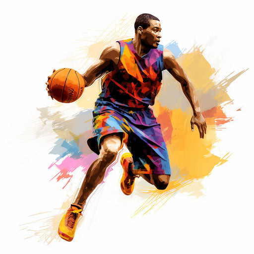 Basketball player clipart in the style of Impressionistic Art, on a white background