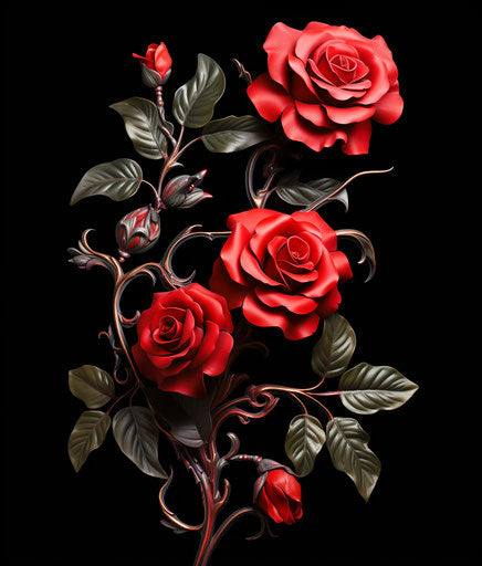 Red roses on white background, decorative line style