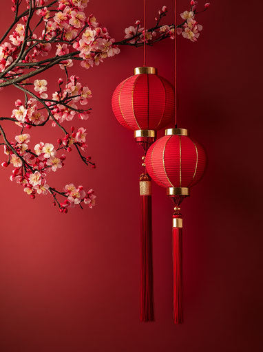 Chinese New Year wall hanging with lanterns and plum blossoms