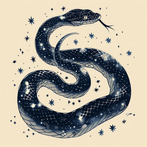 Celestial tattoo sketch of a black snake with stars