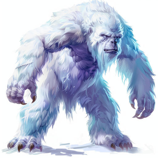 Yeti illustration in photo realistic style with flat and white background, vibrant colors
