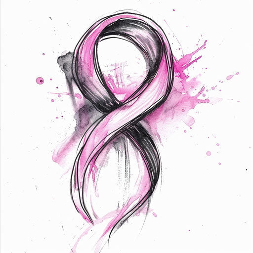 Pink heart-shaped ribbon tattoo on white canvas