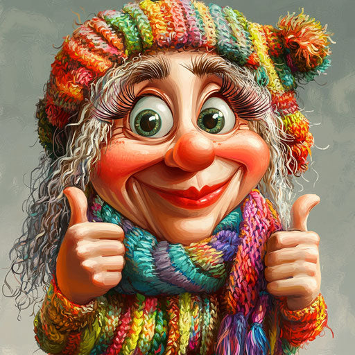 Humorous caricature of a knitting caricature clipart with human characteristics