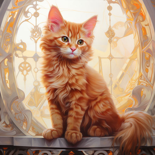 Orange kitten on the window seat