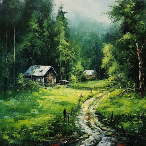 Peaceful emerald forest in cottagecore style