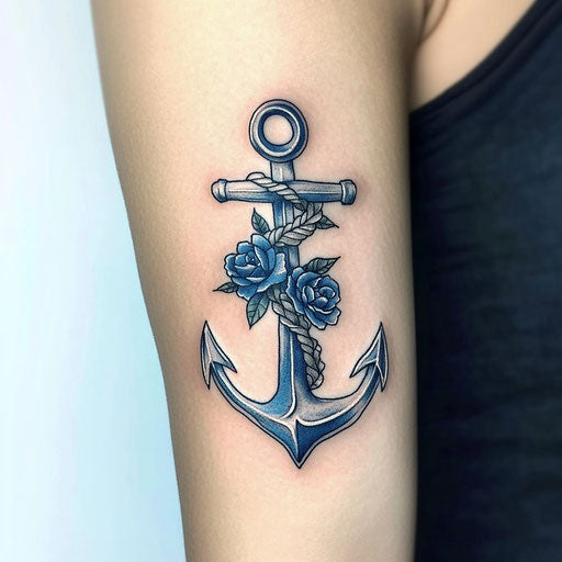 Sketch arm tattoo for females with anchor and rope