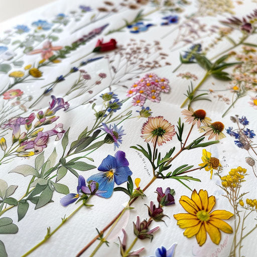 Collection of wildflower tattoos on white background