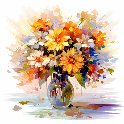 Impressionistic flower bouquet on white background