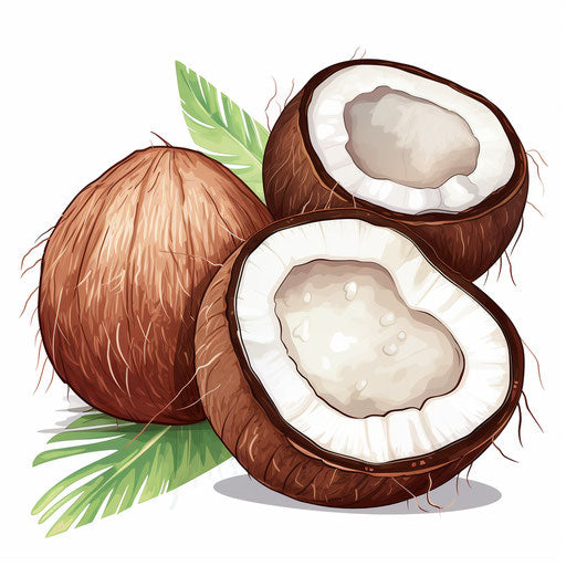 Coconut clipart in the style of oil painting, on a white background