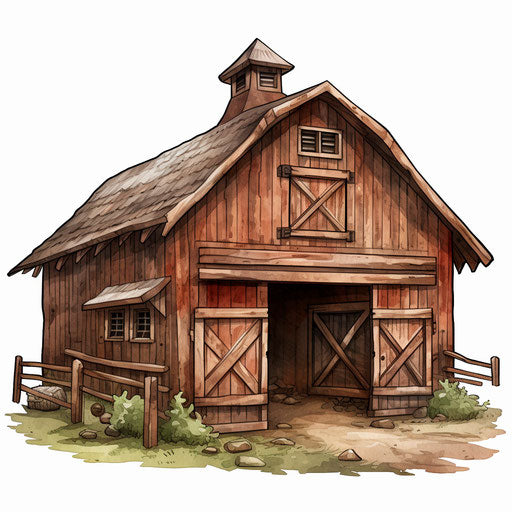 Barn clipart in the style of Chiaroscuro Art, on white background