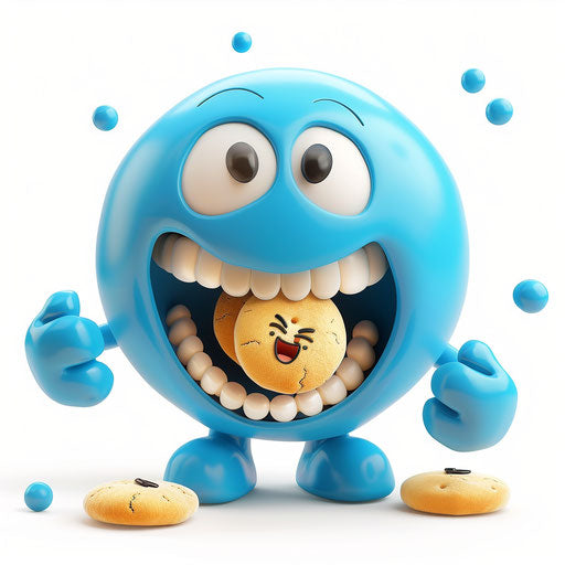 The emoji of the blue ball eating cookies in a simple style