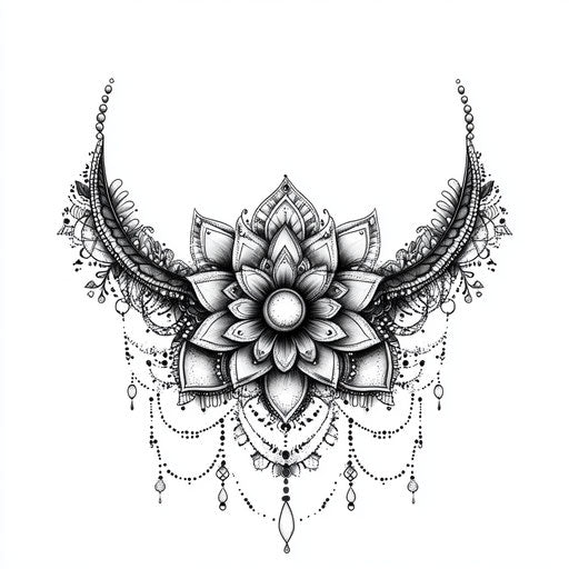 Neck tattoo with mandala on white background