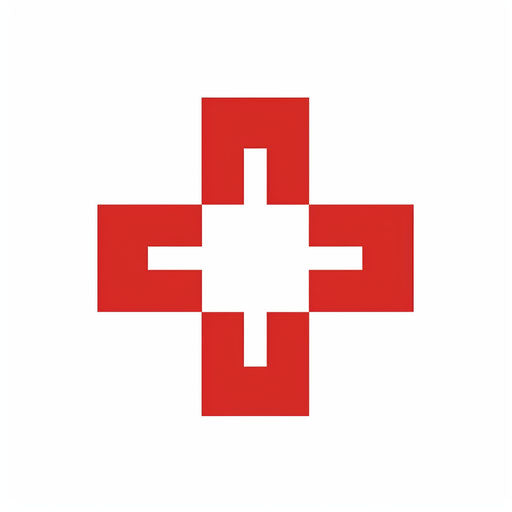 Red cross in Minimalist style, on white background