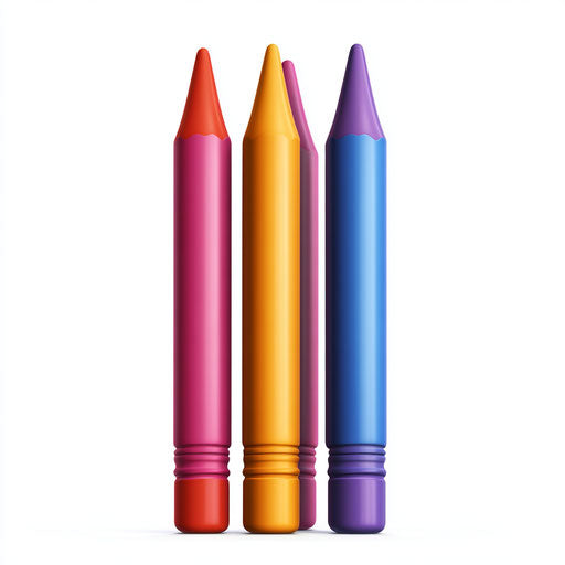 3D Crayons on flat white background, isolated clipart