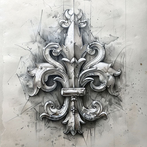 Industrial tattoo sketch of a metallic fleur de lis