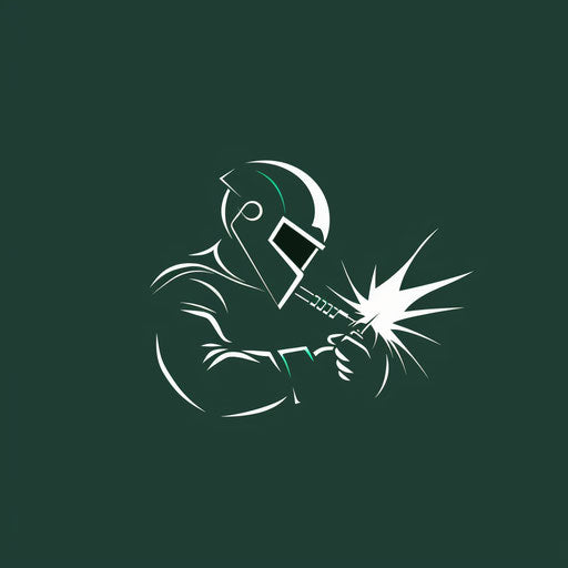 Sophisticated welding logo with rod and dark green backdrop