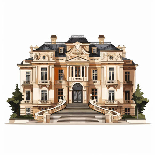 Minimalist style mansion clipart, on white background