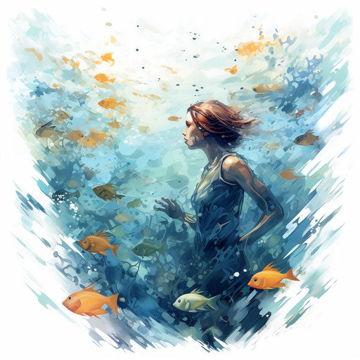 Underwater oil painting on white background