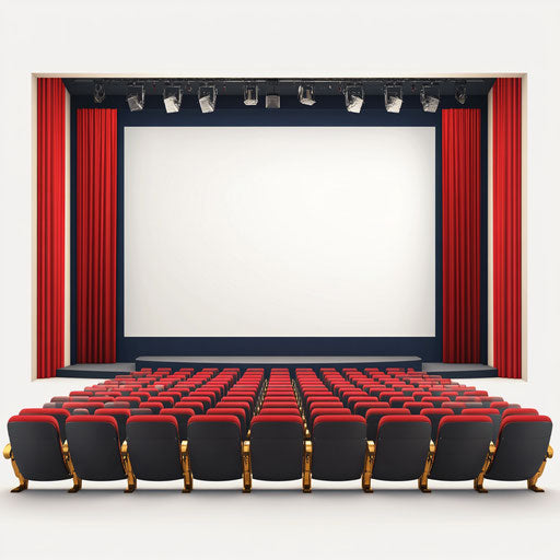 3D cinema with photorealistic style on flat white background