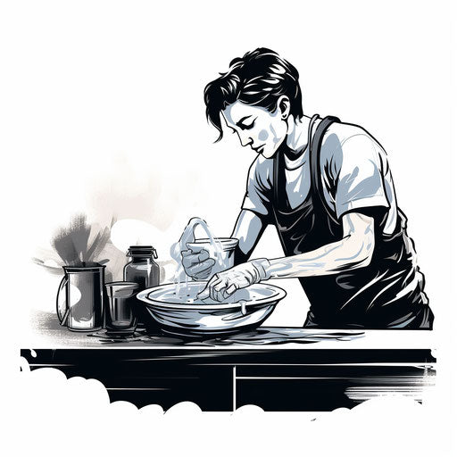 Dishwashing in Chiaroscuro Art style