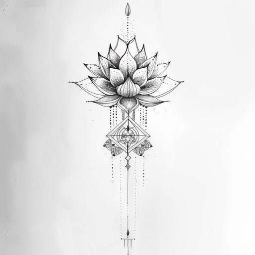 Bold unalome tattoo with geometric patterns