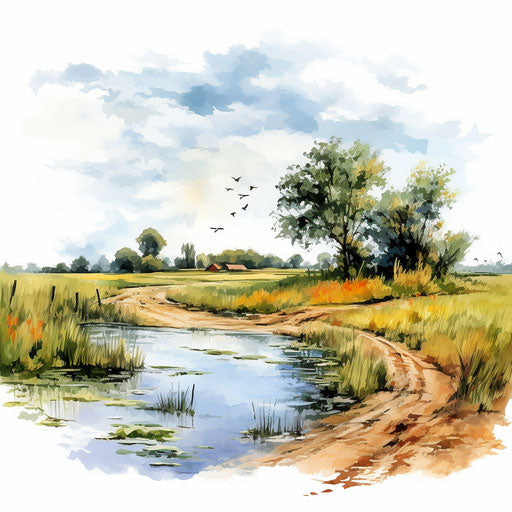 Scenery clipart in the style of Oil painting, on a white background