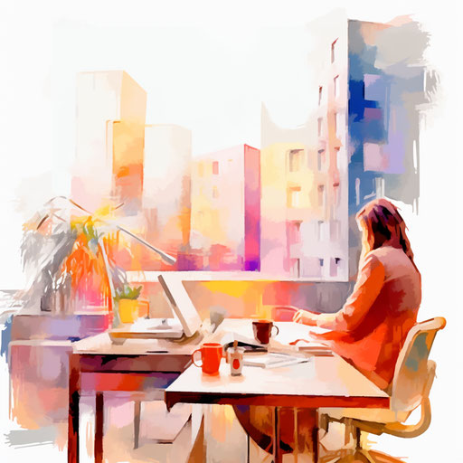 Office clipart in the style of Impressionistic Art, on white background