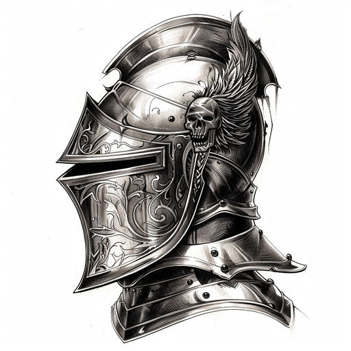Knight's helmet with death's head crest in detailed silver and black