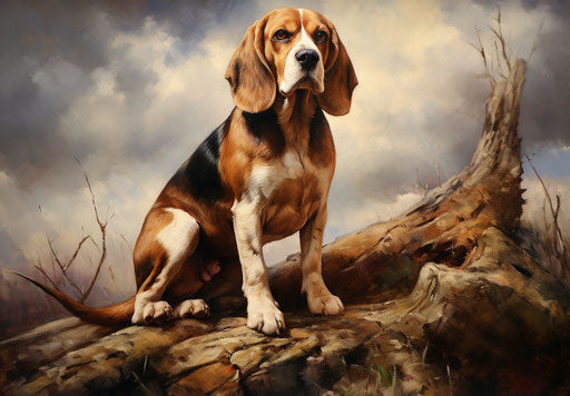 Beagle in the style of dynamic and exaggerated nobility, soft-edged