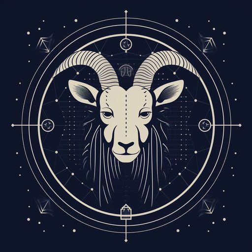 Goat head logo with lines, circles, and dots