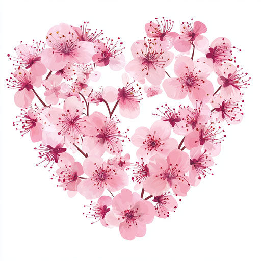 Pink cherry blossom heart on white background, vector illustration