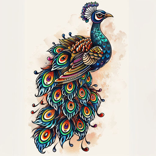 Dotwork tattoo sketch of an elegant peacock