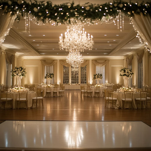 Elegant ballroom adorned with sparkling garland