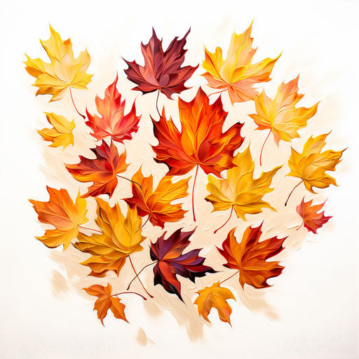 Autumn leaves clipart in oil painting style