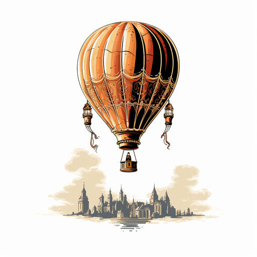Hot air balloon in Chiaroscuro Art style on white background
