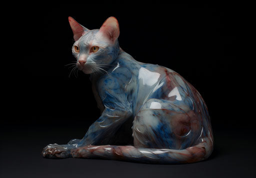 Siamese cat on black background, marbled and deformed style, light green and light gray